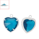 2 Blue Heart Charm, heart pendant, September birthstone heart, Silver Plated glass crystal, SAPPHIRE Blue chs1459