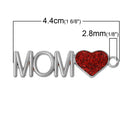 4 Silver Tone Red Glitter Enamel "MOM" Heart Charm Pendants  che0388
