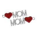 4 Silver Tone Red Glitter Enamel "MOM" Heart Charm Pendants  che0388