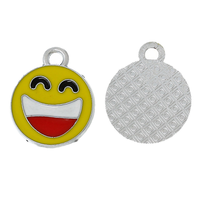 5 Silver Tone YELLOW Enamel LAUGHING Smiley Face Charm Pendants  che0398