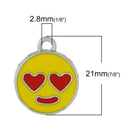 5 Silver Tone YELLOW Enamel LOVESTRUCK Smiley Face Charm Pendants  che0399