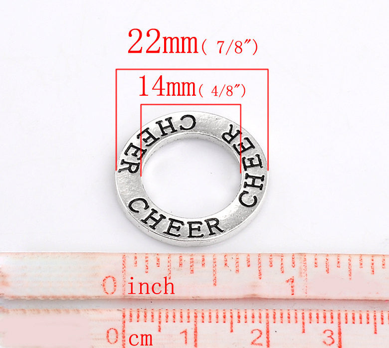 6 Antique Silver CHEER Affirmation Ring Charm Pendants  chs1470