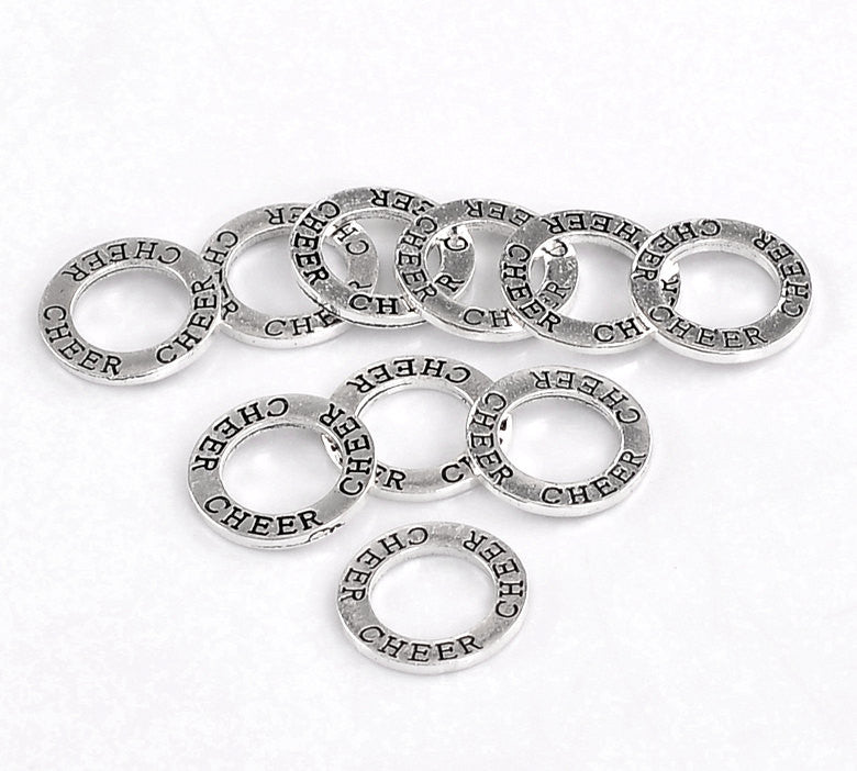 6 Antique Silver CHEER Affirmation Ring Charm Pendants  chs1470