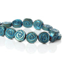 10 pcs Titanium Coated Blue Green Carved ROSE Hematite Gemstone Beads, 10mm  ghe0045