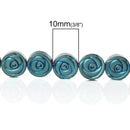 10 pcs Titanium Coated Blue Green Carved ROSE Hematite Gemstone Beads, 10mm  ghe0045