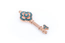 1 TURQUOISE BLUE Rhinestone Bright Copper Key Charm Pendants, 48mm x 18mm  chc0025