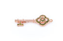 1 PERIDOT GREEN Rhinestone Bright Copper Key Charm Pendants, 48mm x 18mm  chc0026