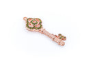 1 PERIDOT GREEN Rhinestone Bright Copper Key Charm Pendants, 48mm x 18mm  chc0026