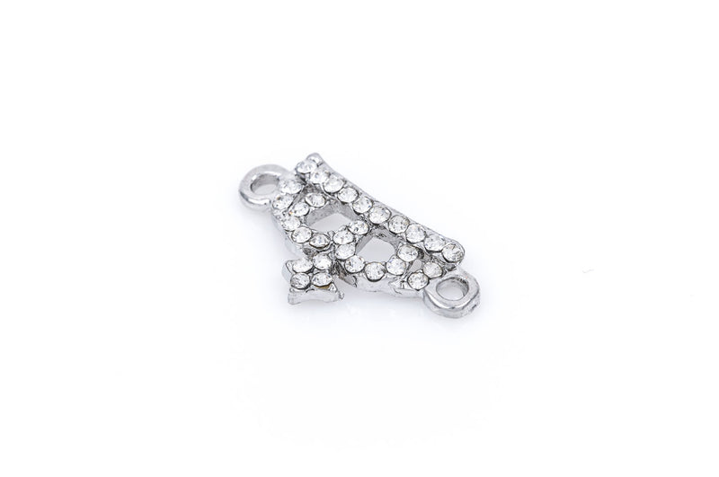 5 Silver Tone Rhinestone CROWN Charm Connector Links, 13x24mm  chs1486