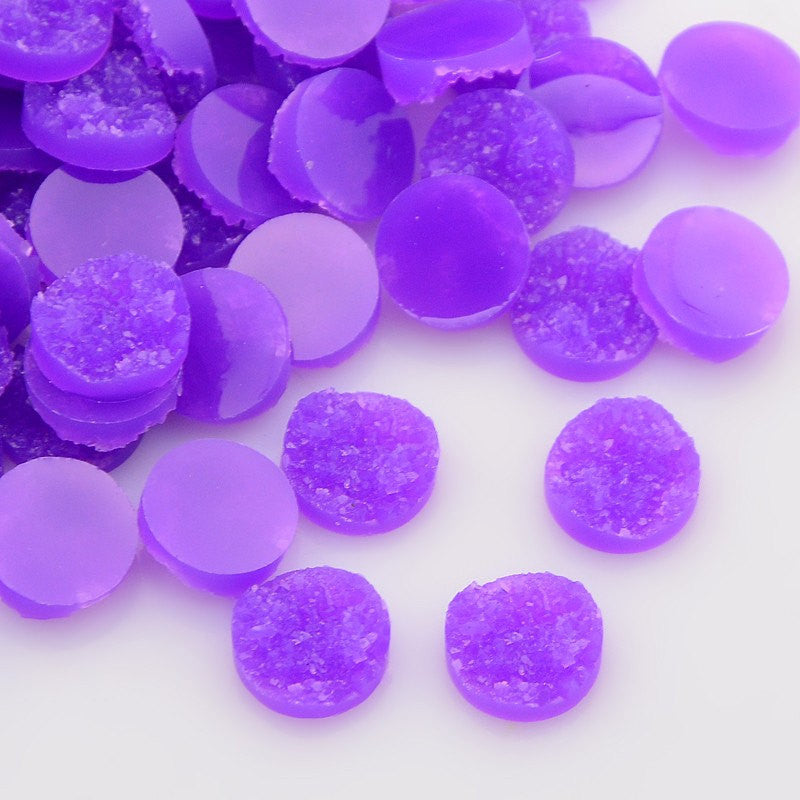 10 Round Resin GRAPE PURPLE DRUZY Cabochons, 12mm  cab0224