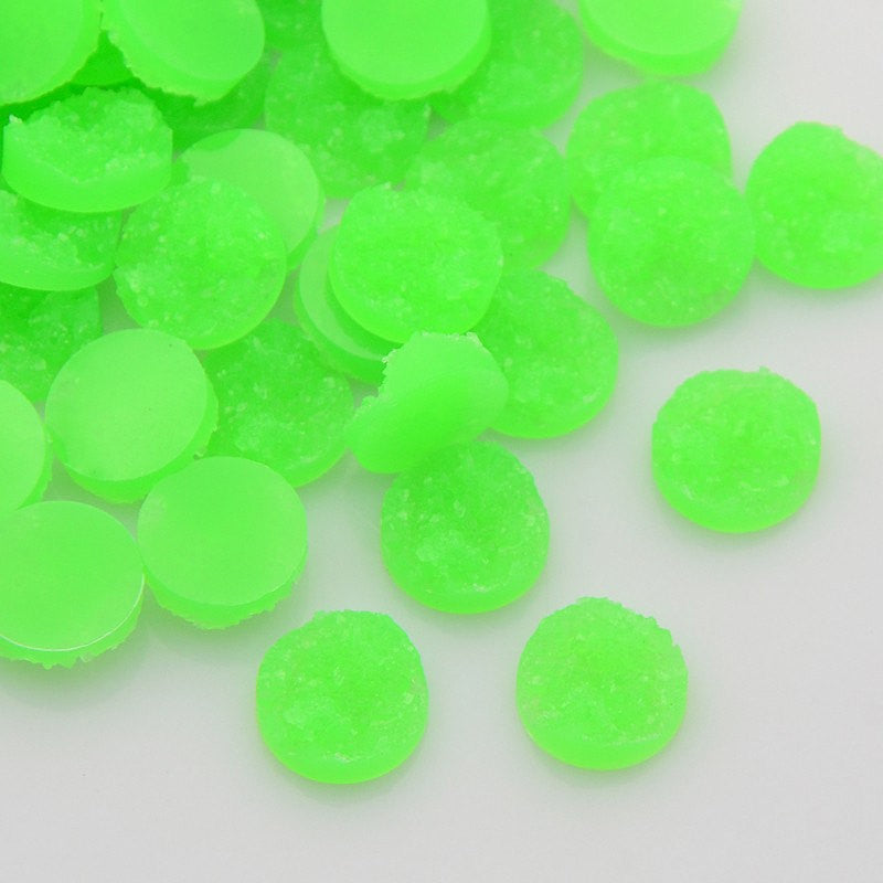 10 Round Resin LIME GREEN DRUZY Cabochons, 12mm  cab0225