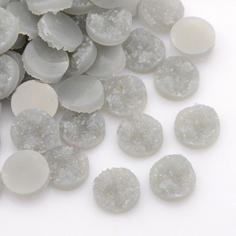 10 Round Resin HEATHER GREY DRUZY Cabochons, 12mm  cab0227