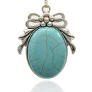 1 Large Antique Silver Bow TURQUOISE HOWLITE Gemstone Pendant  cgm0035