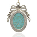 1 Large Antique Silver Bow TURQUOISE HOWLITE Gemstone Pendant  cgm0035