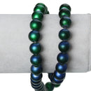 40 Round Glass Beads, Matte Metallic BLUE GREEN  10mm  bgl0803