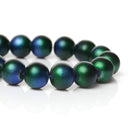 40 Round Glass Beads, Matte Metallic BLUE GREEN  10mm  bgl0803