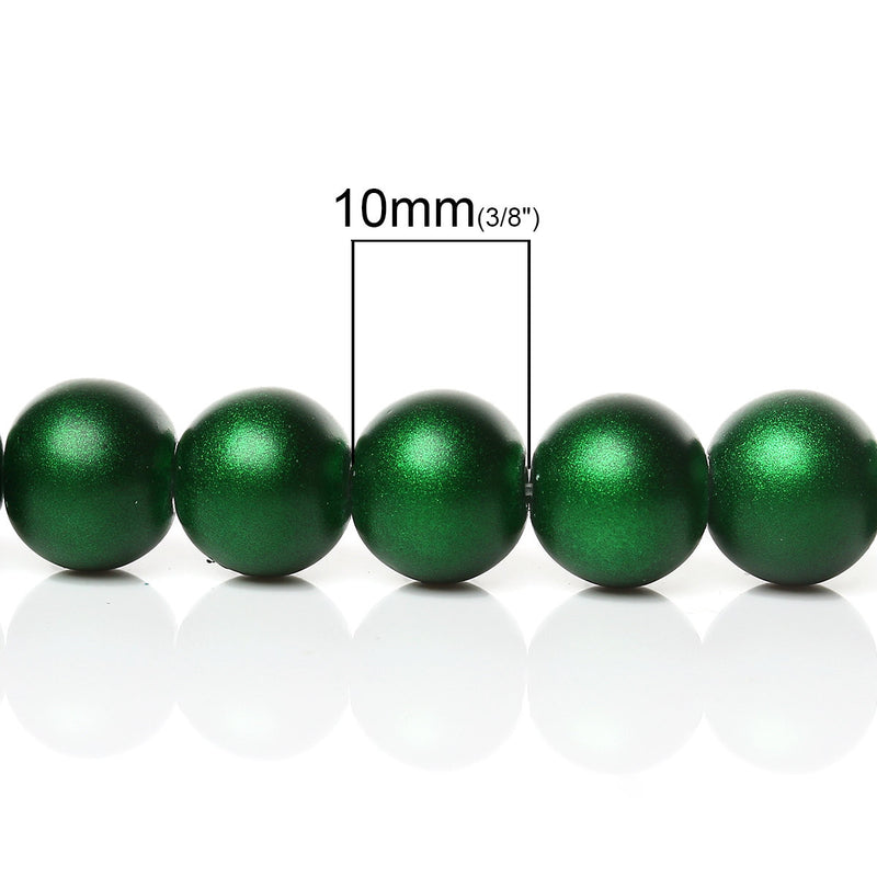 40 Round Glass Beads, Matte Metallic EMERALD GREEN  10mm  bgl0806
