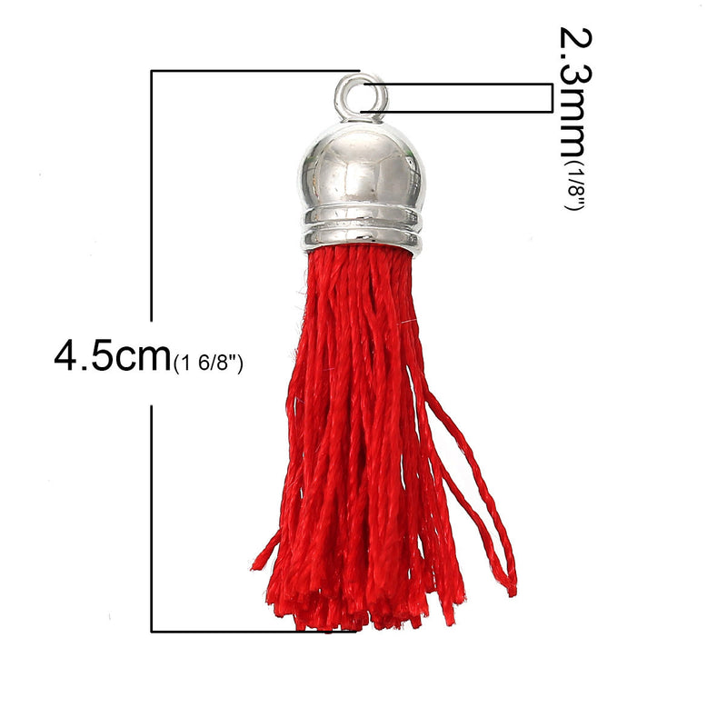 30 Mixed Color Thread Tassel Charm Pendants, SILVER base, 4cm long  cho0100
