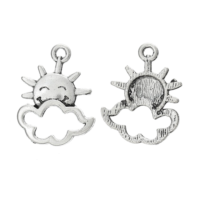 10 Antique Silver Smiling SUN and CLOUD Charm Pendants  chs1524