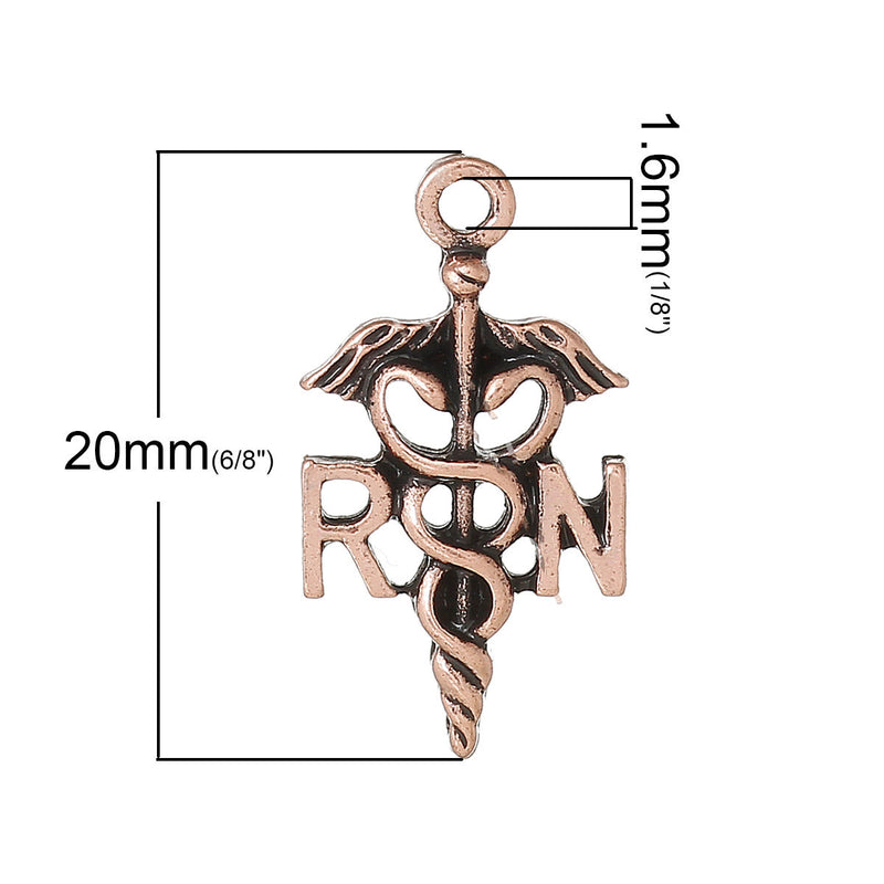 10 Antique Copper RN NURSE Charm Pendants  chc0032