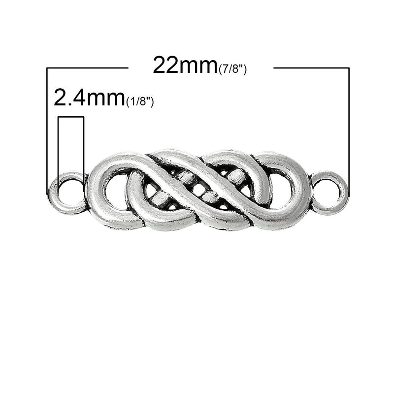 8 Antique Silver TWISTED DOUBLE Infinity Charm Connector Links, 22x8mm  chs1525