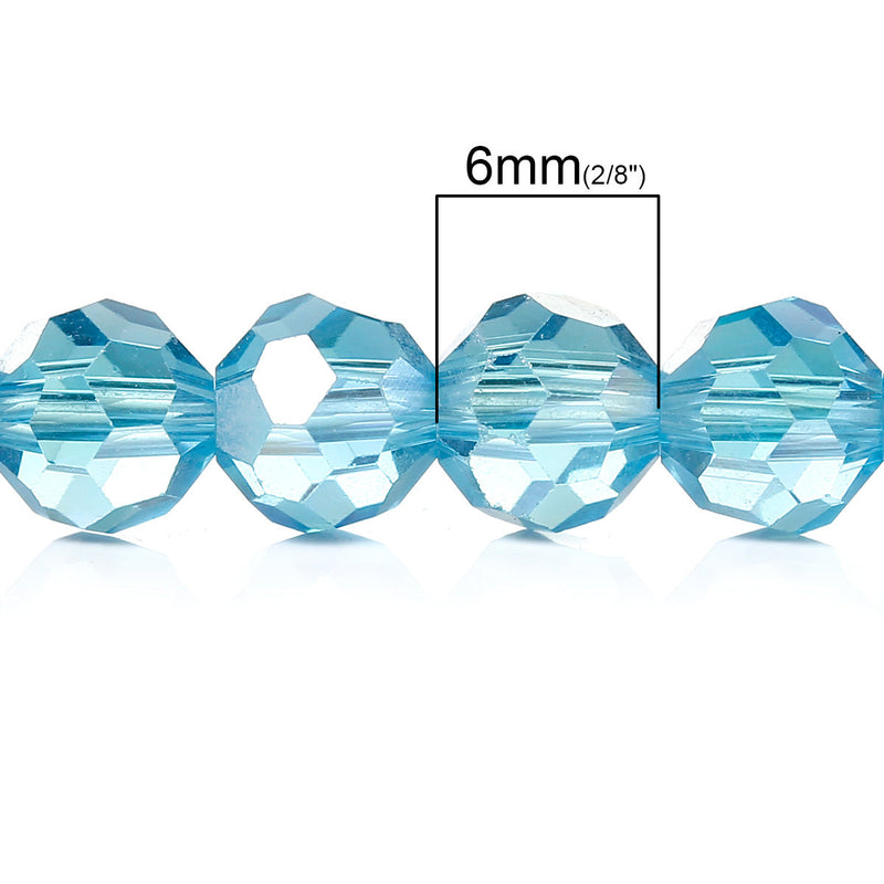 50 Faceted Round SKY BLUE AB Glass Crystal Beads, 6mm  bgl0830