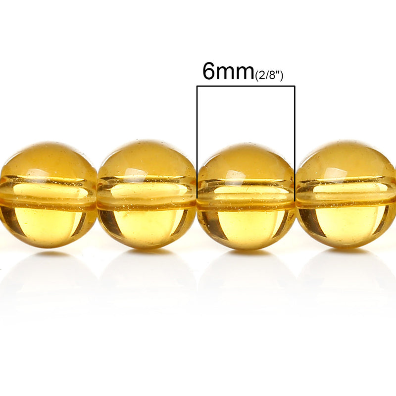 1 Strand Round Glass Beads, GOLDEN YELLOW  6mm  bgl0873