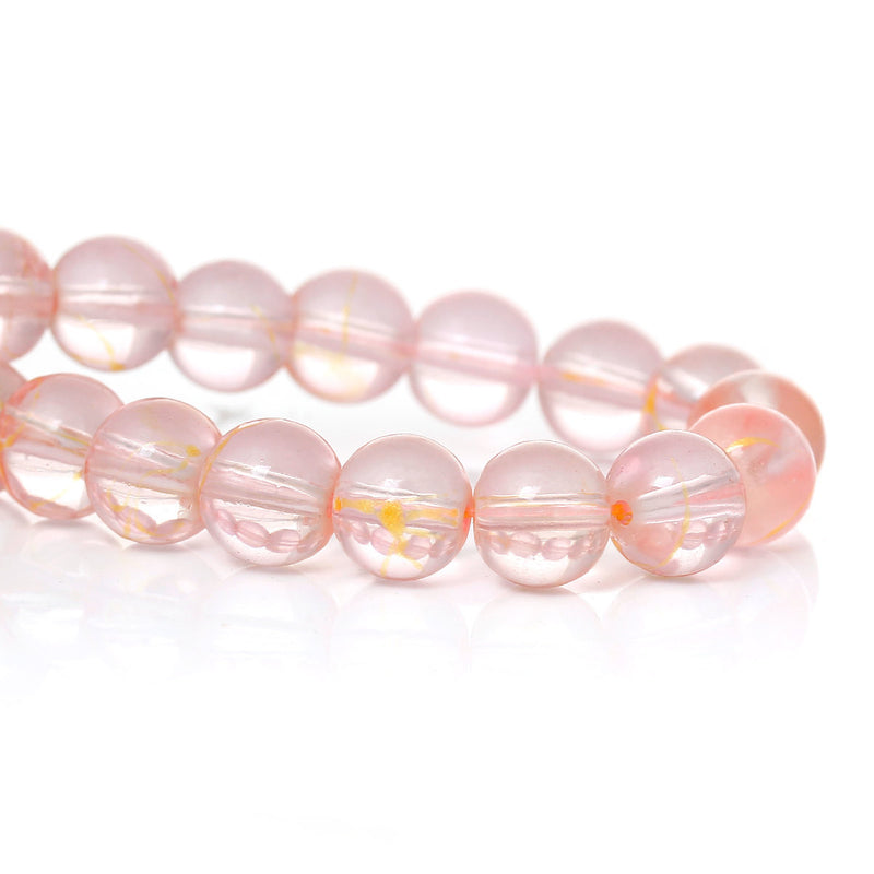 1 Double Strand LIGHT PINK with Golden Yellow Speckled Drizzle Design, Glass Beads 8mm  bgl0875