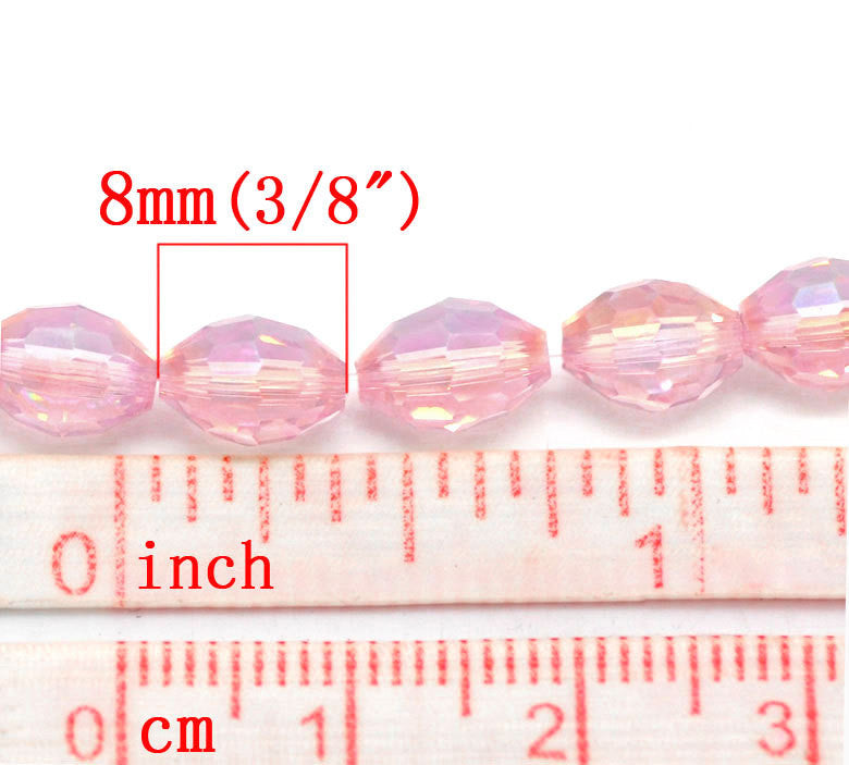 24 LIGHT PINK AB Faceted Oval Glass Crystal Beads, 8x6mm  bgl0866