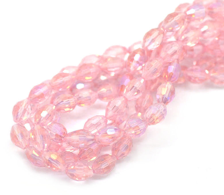 24 LIGHT PINK AB Faceted Oval Glass Crystal Beads, 8x6mm  bgl0866