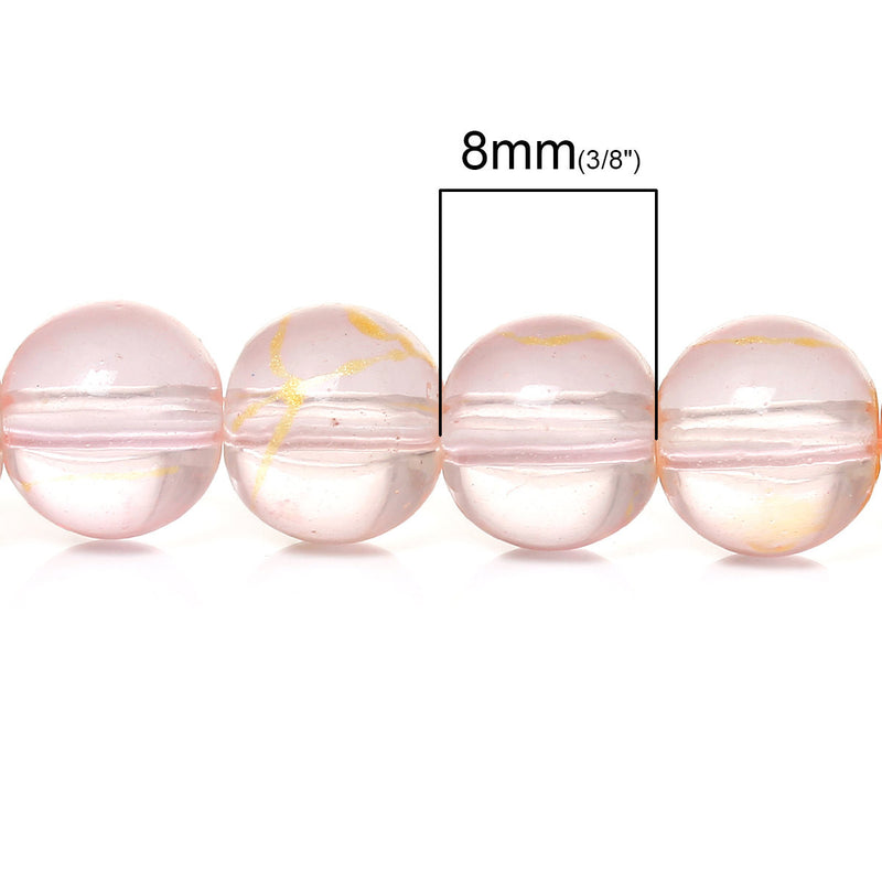 1 Double Strand LIGHT PINK with Golden Yellow Speckled Drizzle Design, Glass Beads 8mm  bgl0875