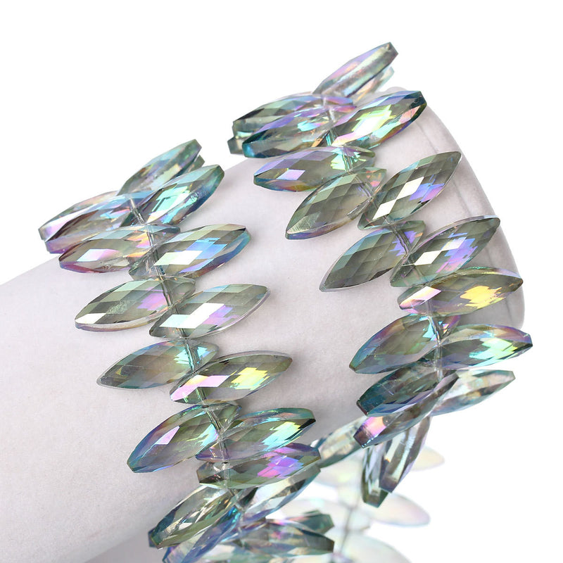 10 Faceted NORTHERN LIGHTS AB Glass Crystal Drop Beads, top drilled 22x7mm, bgl0879