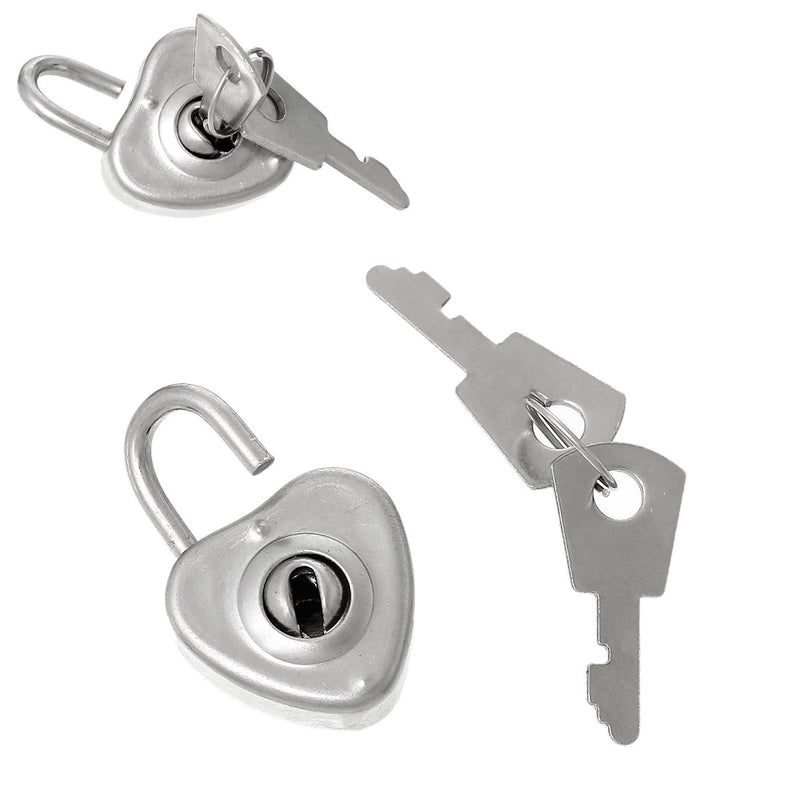 4 Sets Silver Tone Metal Jewelry Box LOCK and KEYS Charm Pendants  chs1534