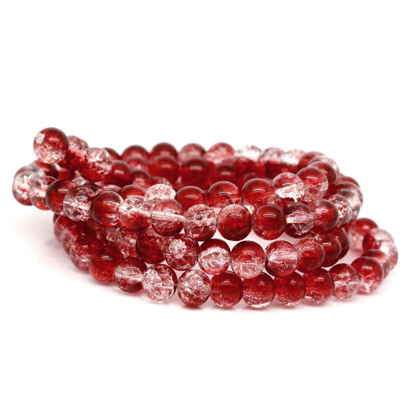 40 Crackle Glass RED and CLEAR Round Glass Beads . 10mm bgl0881
