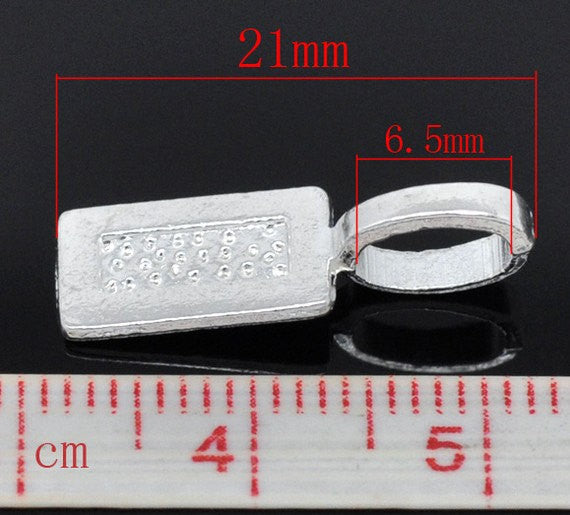6 Silver plated rectangle textured glue on bails for pendants for tiles . mah jongg tiles . dominoes fba0048