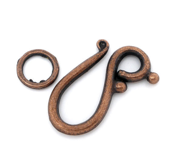 8 Sets Toggle Clasps Antique Copper 21x12mm, hook and eye design fcl0119