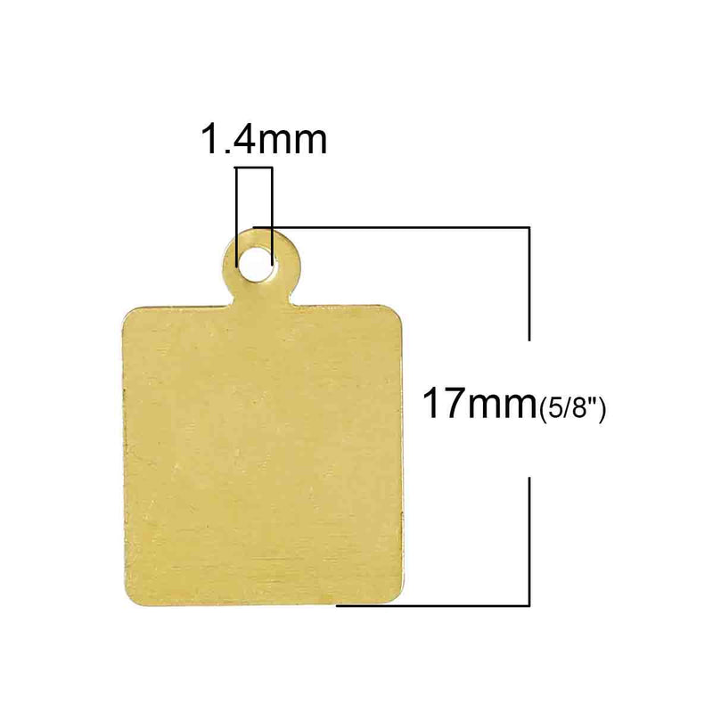 15 Gold Brass Sheet Metal Stamping Blanks, SQUARE TAG, 1 hole, 17x12mm   26 gauge msb0184