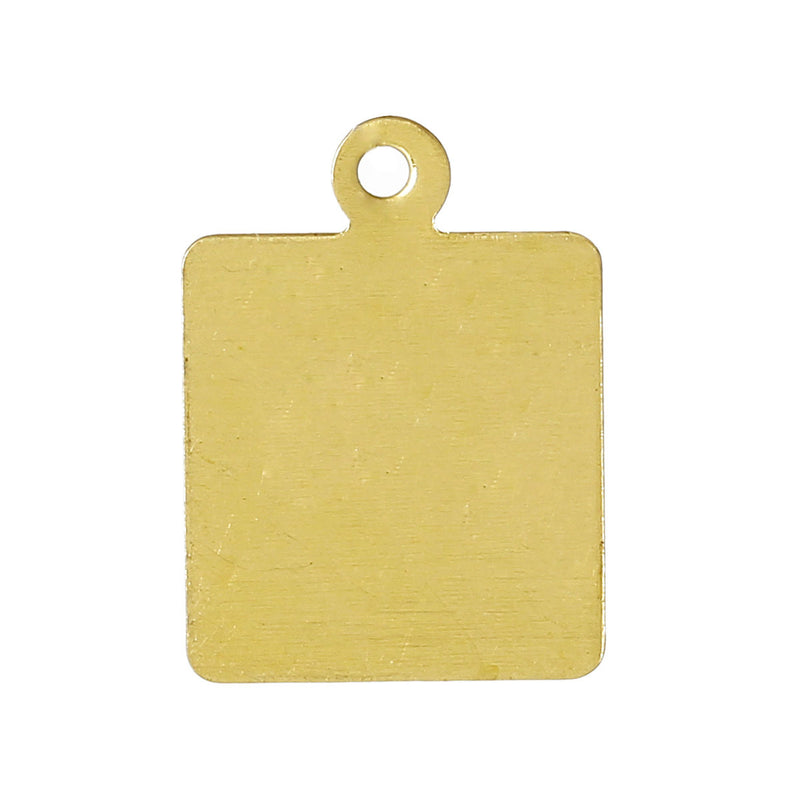 15 Gold Brass Sheet Metal Stamping Blanks, SQUARE TAG, 1 hole, 17x12mm   26 gauge msb0184