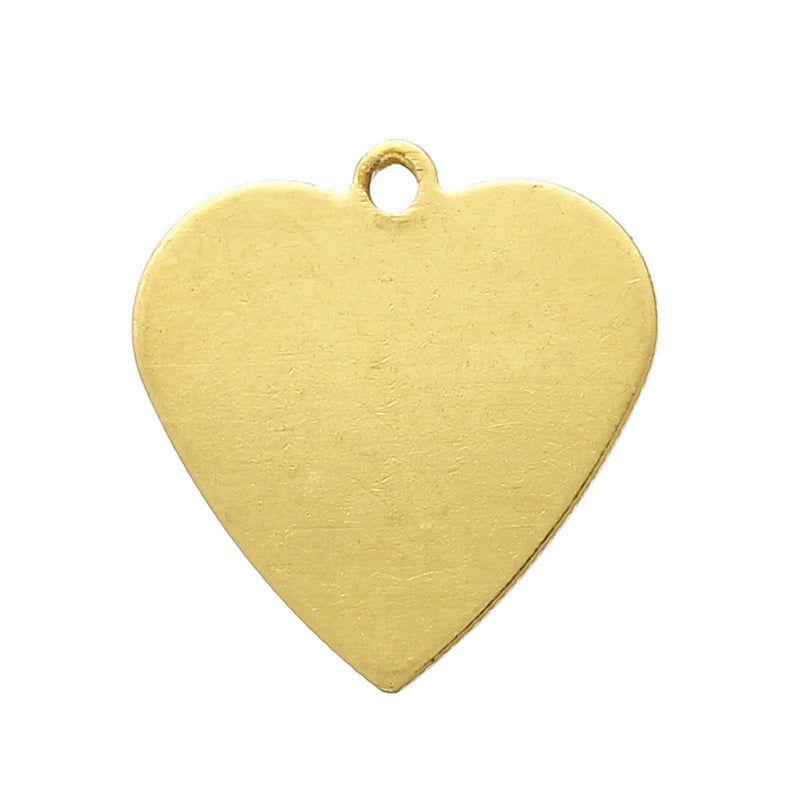 15 Gold Brass Sheet Metal Stamping Blanks, HEART TAG, 1 hole, 14x13mm   26 gauge msb0185