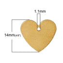 15 Gold Brass Sheet Metal Stamping Blanks, HEART TAG, 1 hole, 15x14mm   21 gauge msb0186