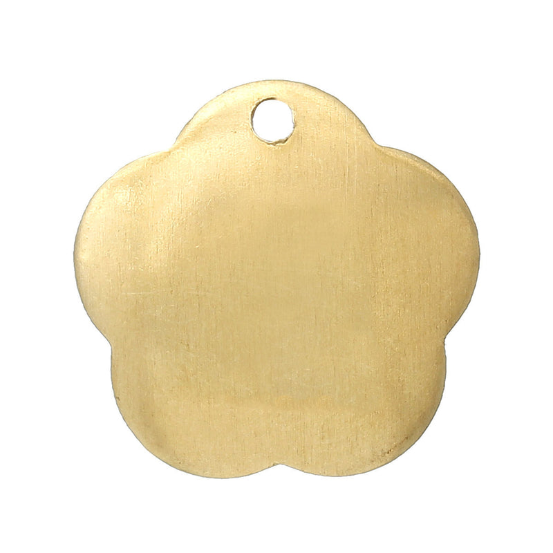 15 Gold Brass Sheet Metal Stamping Blanks, Domed FLOWER TAG, 1 hole, 15x14mm   20 gauge msb0189