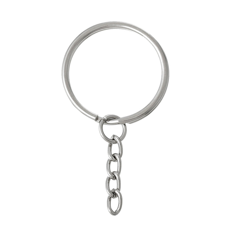 50 bulk Key Rings with Chain, for adding your own charms, beads, 1 1/8" diameter fin0345