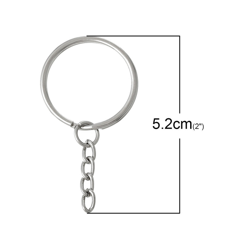 50 bulk Key Rings with Chain, for adding your own charms, beads, 1 1/8" diameter fin0345