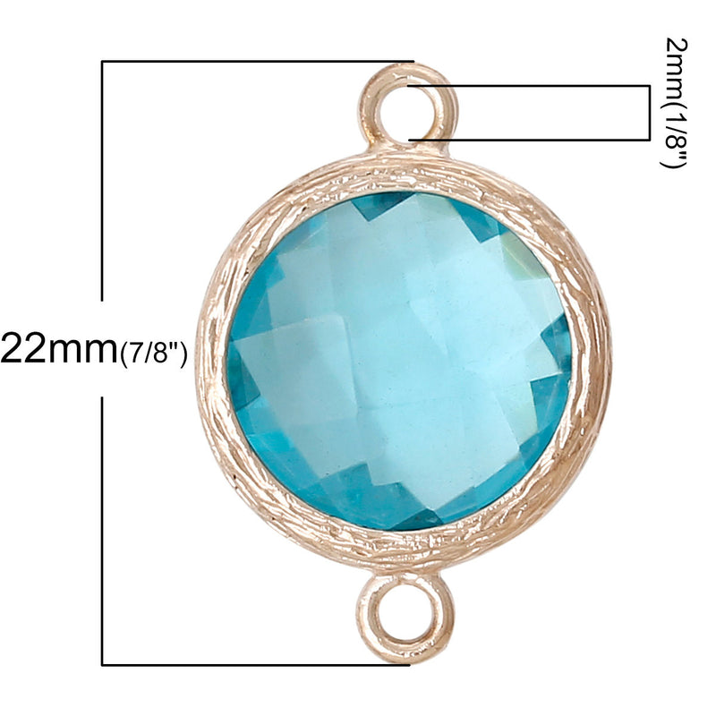 2 Rose Gold Geometric Round Circle Connector Links, Aquamarine Blue, March Birthstone chg0148