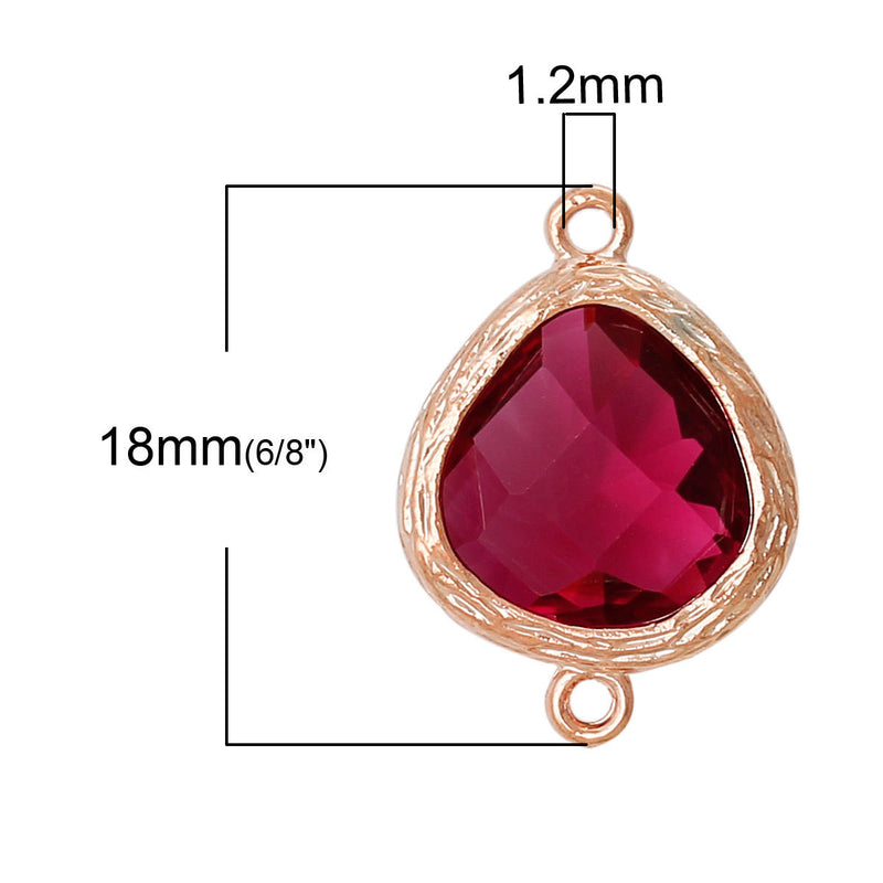 2 Rose Gold Geometric TRIANGLE Connector Links, Ruby Red, July Birthstone chg0152