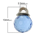 5 Crystal Dot Charm Drops, SAPPHIRE BLUE, 10mm, Silver Tone Metal Bail chs1569