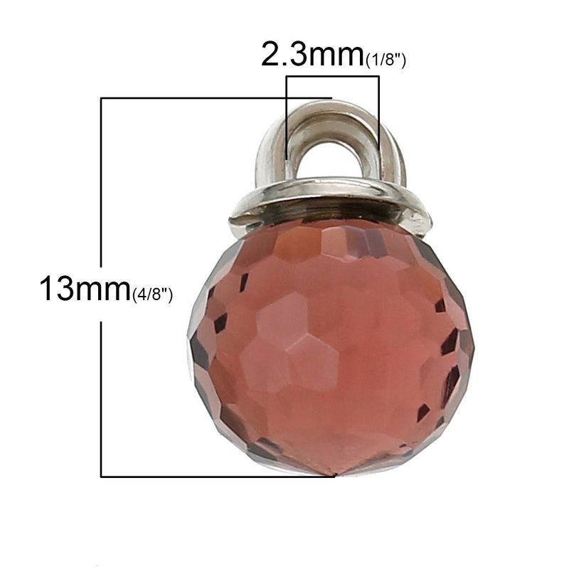 5 Crystal Dot Charm Drops, AMETHYST PURPLE, 10mm, Silver Tone Metal Bail chs1571