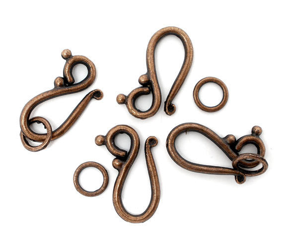 8 Sets Toggle Clasps Antique Copper 21x12mm, hook and eye design fcl0119