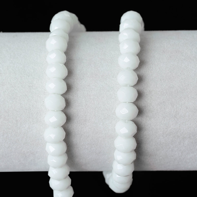 1 Strand 8x6mm Crystal Beads, Rondelle OPAQUE WHITE bgl0904