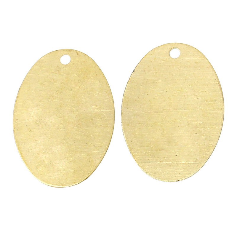 10 Gold Brass Sheet Metal Stamping Blanks, OVAL shape, 1 hole, 28x19mm   26 gauge msb0175